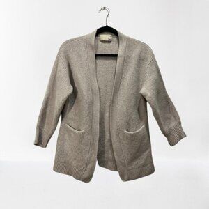 Aritzia Wilfred Free 100% Merino Wool Oatmeal Plunge Rib Knit Slim Fit Cardigan